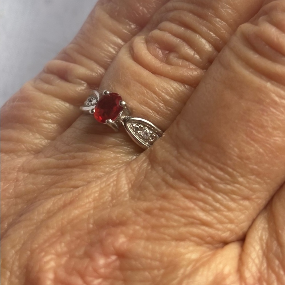 Elegant Sterling Silver and Red Sapphire Ring